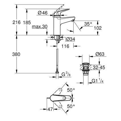 GROHE 24327001 - Umyvadlová baterie SWIFT velikost M lesklý chrom