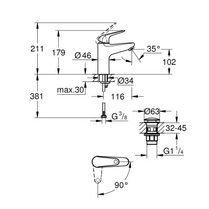 GROHE 24329001 - Umyvadlová baterie SWIFT DN 15 lesklý chrom