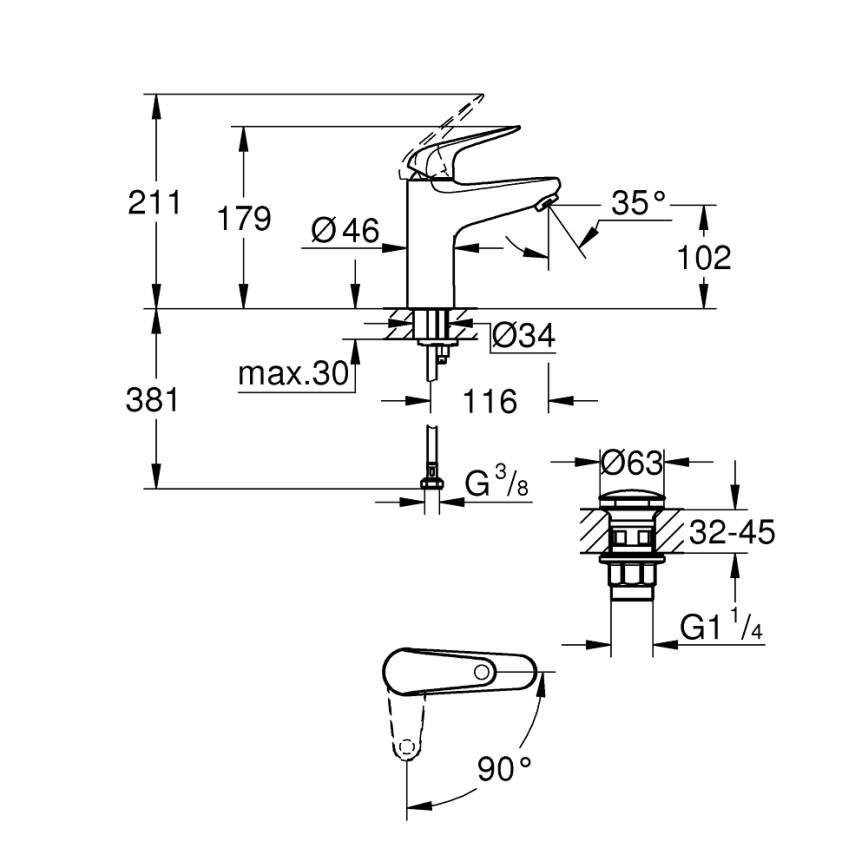 GROHE 24329001 - Umyvadlová baterie SWIFT DN 15 lesklý chrom
