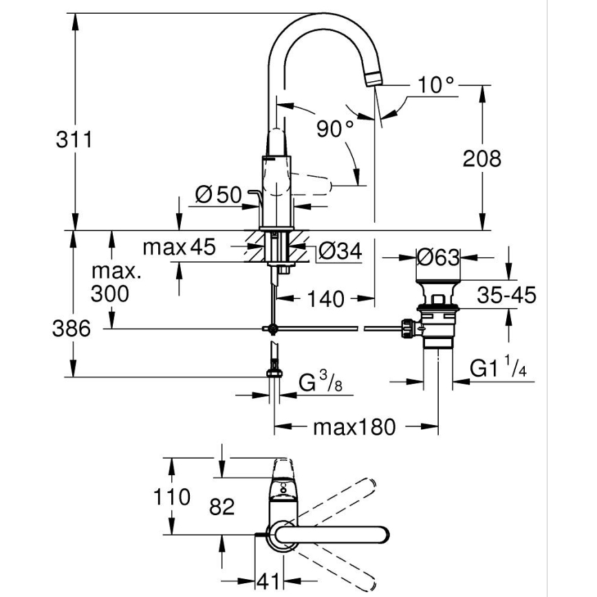 GROHE 24330001 - Umyvadlová baterie EUROSMART velikost L lesklý chrom