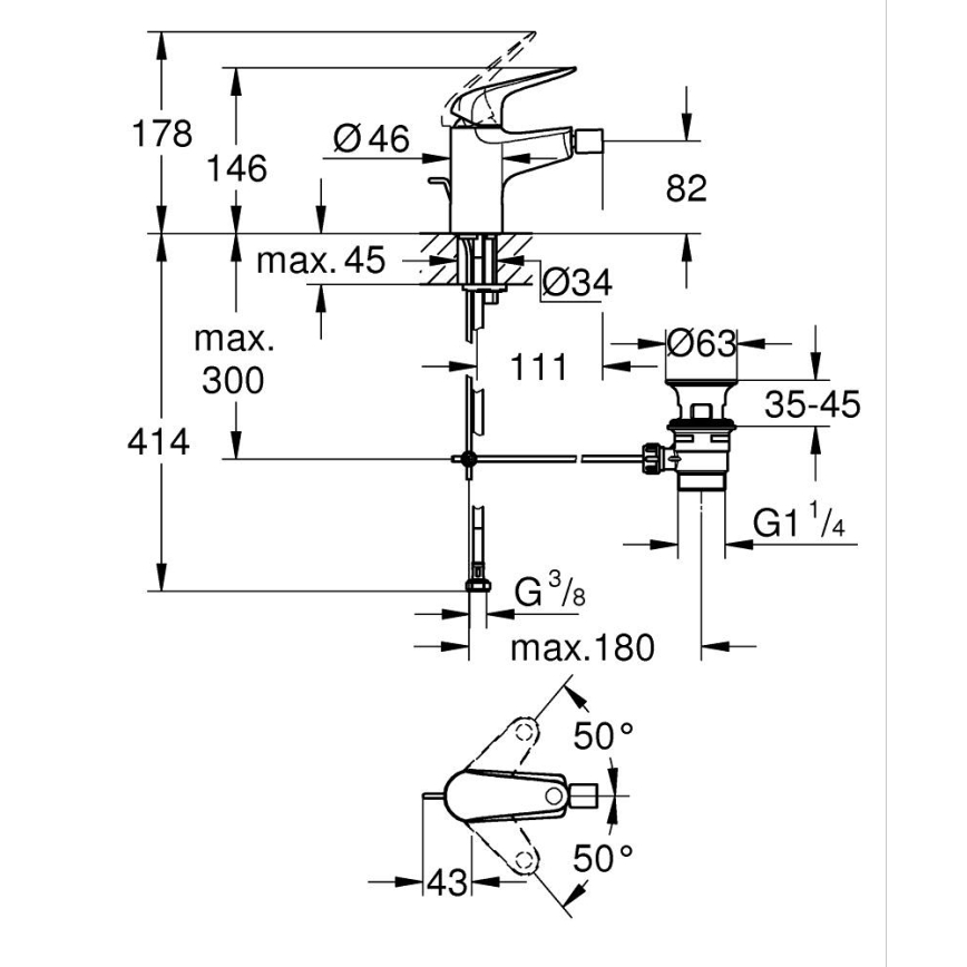 GROHE 24332001 - Bidetová baterie SWIFT 146 mm lesklý chrom