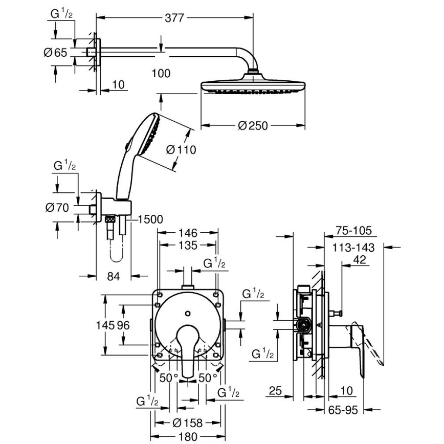 GROHE 25292000 - Podomítkový sprchový systém START VITALIO START 250 chrom