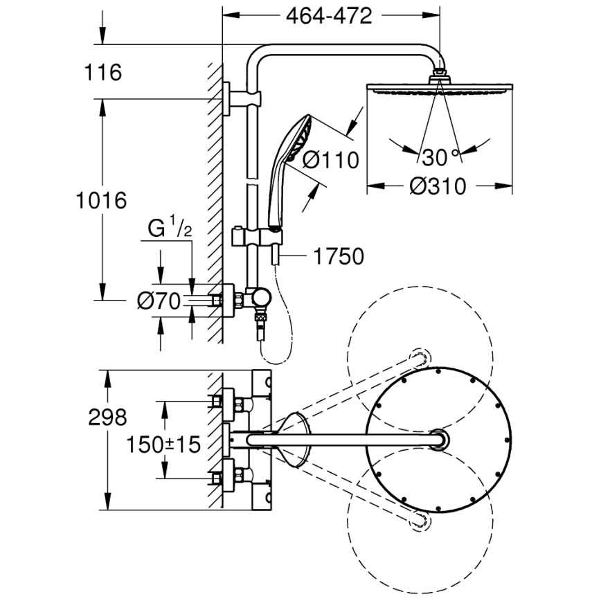 GROHE 26075AL0 - Sprchový systém EUPHORIA SYSTEM 310 450 mm grafit