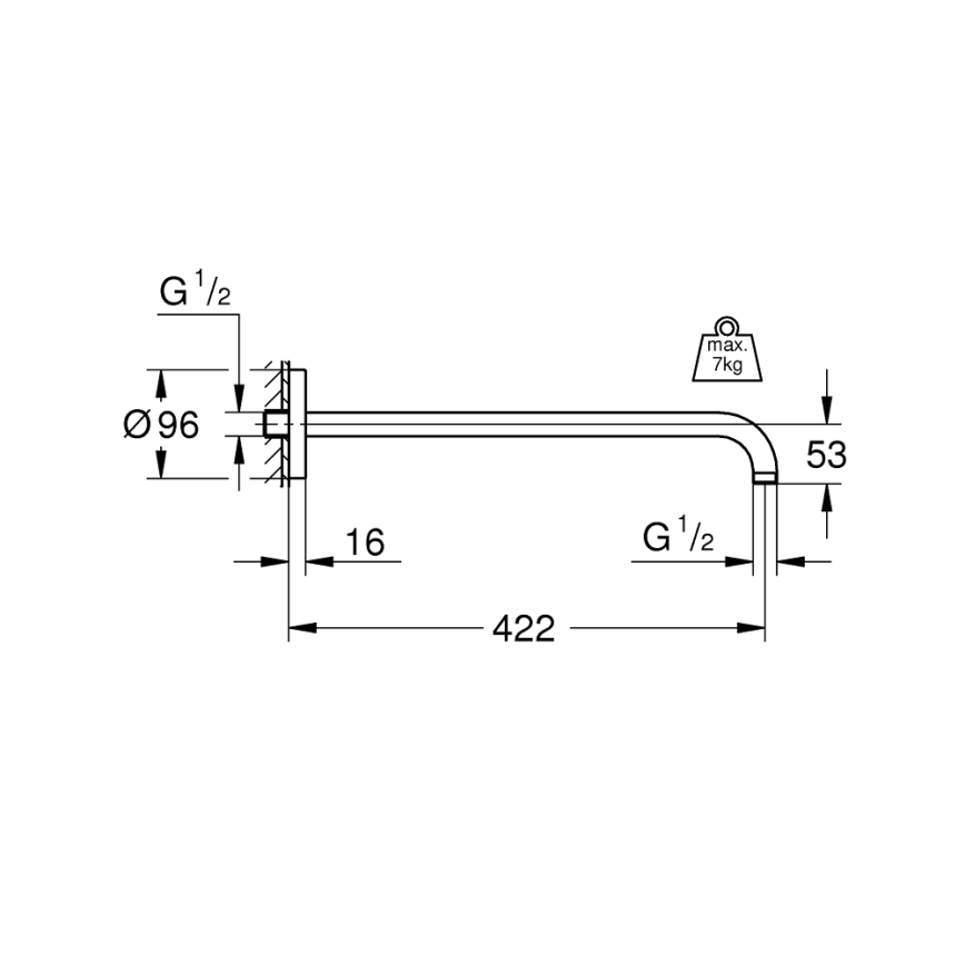 GROHE 26146000 - Sprchové rameno RAINSHOWER 422 mm lesklý chrom