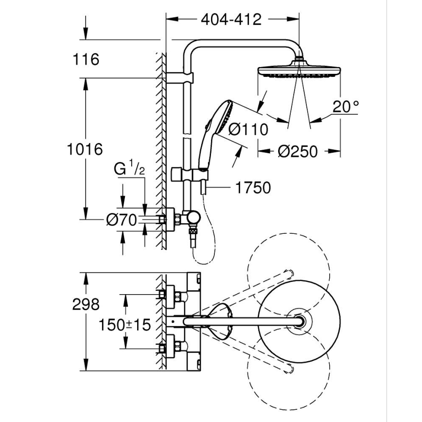 GROHE 266772431 - Sprchový systém VITALIO START SYSTEM 250 390 mm černá