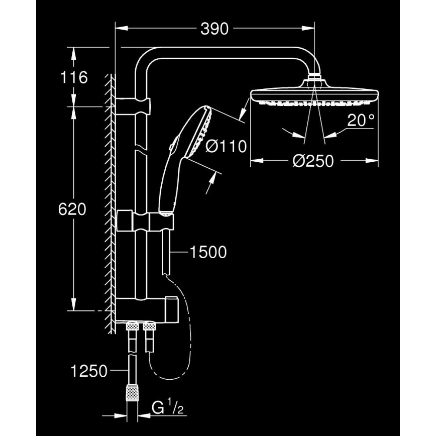 GROHE 266802431 - Sprchový systém VITALIO START SYSTEM 250 390 mm černá