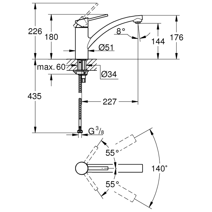 GROHE 30358000 - Dřezová baterie SWIFT 227 mm lesklý chrom