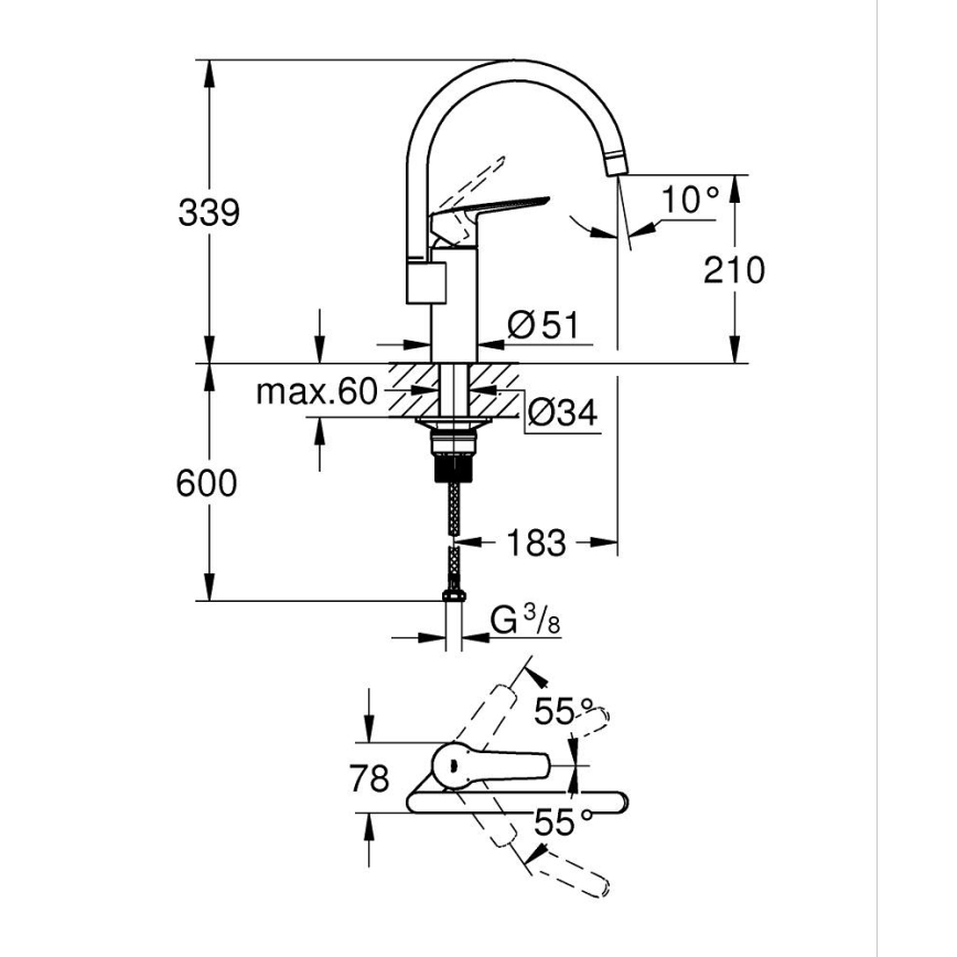 GROHE 30469000 - Dřezová baterie START vysoká výpusť lesklý chrom