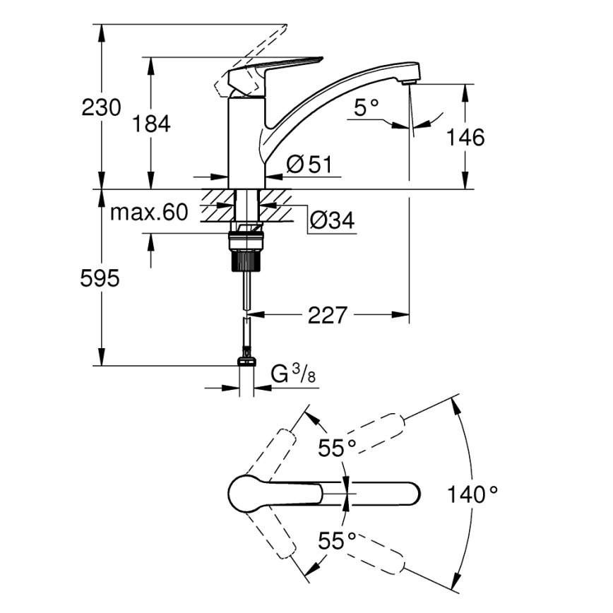 GROHE 305302432 - Dřezová baterie START 184 mm černá