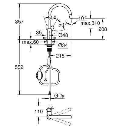 GROHE 30550000 - Dřezová baterie START EDGE 357 mm lesklý chrom