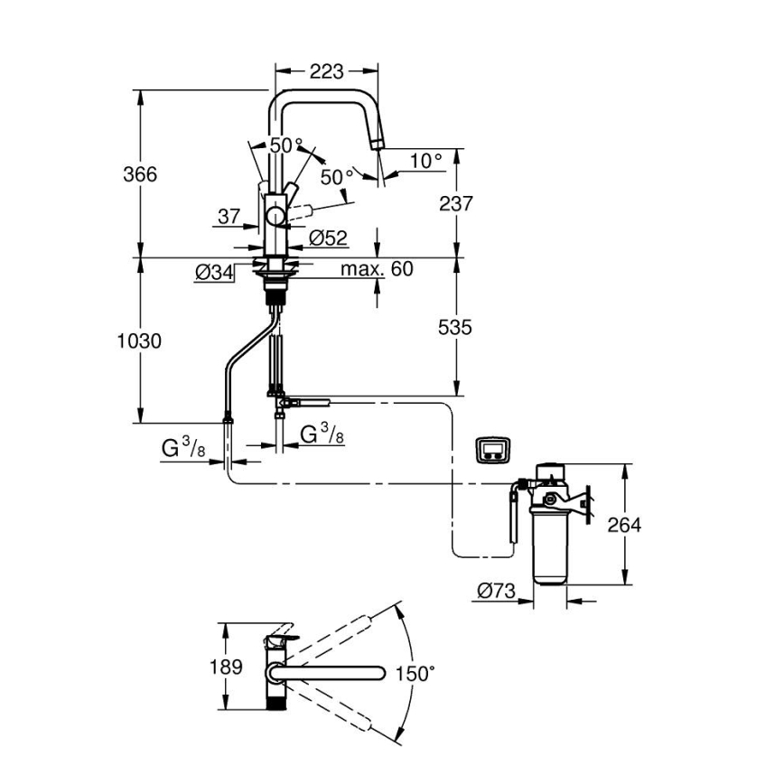 GROHE 30596000 - Dřezová baterie BLUE PURE s filtrační funkcí lesklý chrom