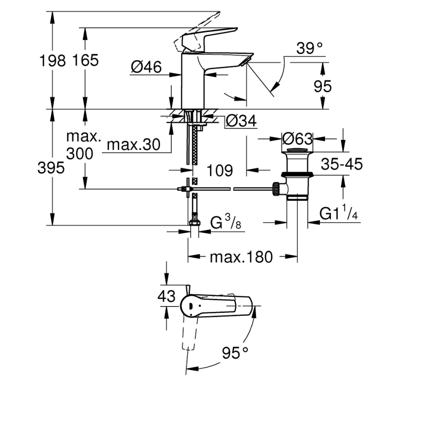GROHE 311372432 - Umyvadlová baterie QUICKFIX START 165 mm černá