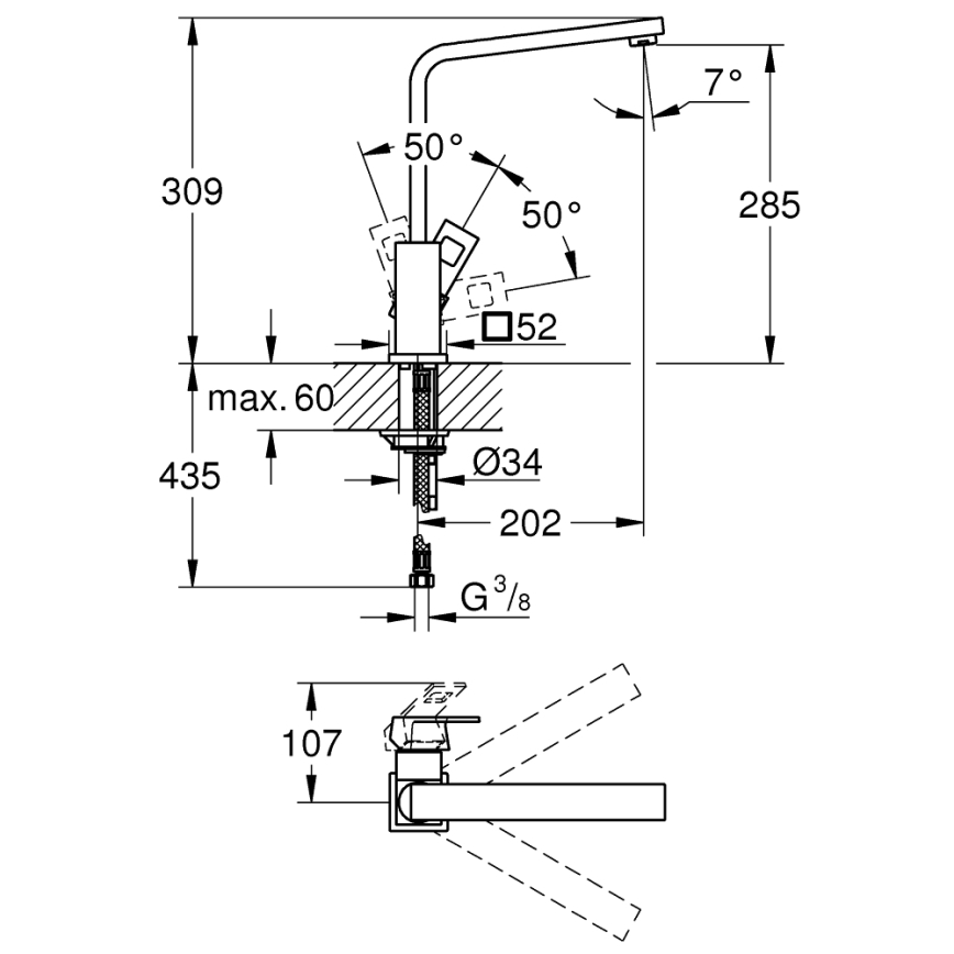 GROHE 31255000 - Dřezová baterie EUROCUBE lesklý chrom