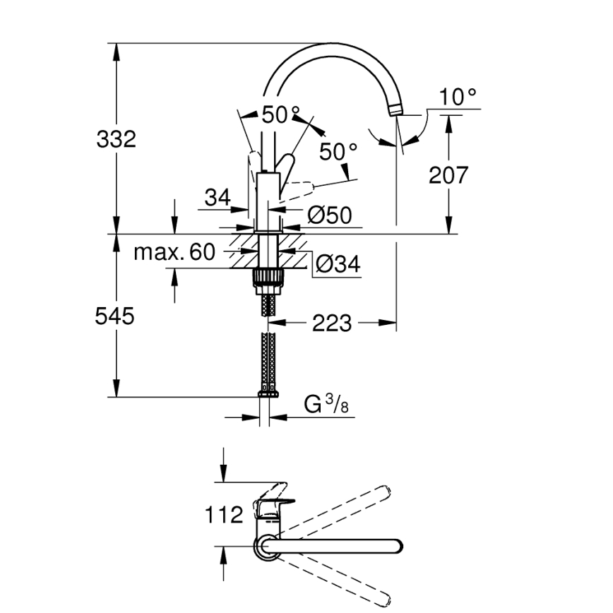 GROHE 31536001 - Dřezová baterie BAUCURVE 332 mm lesklý chrom
