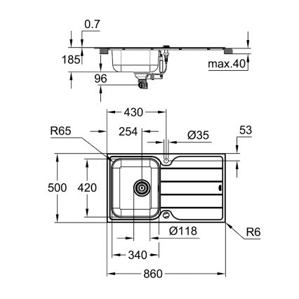 GROHE 31573SD1 -Sada kuchyň. dřezu K500 s odkapávačem a baterie A 86×50 cm nerez