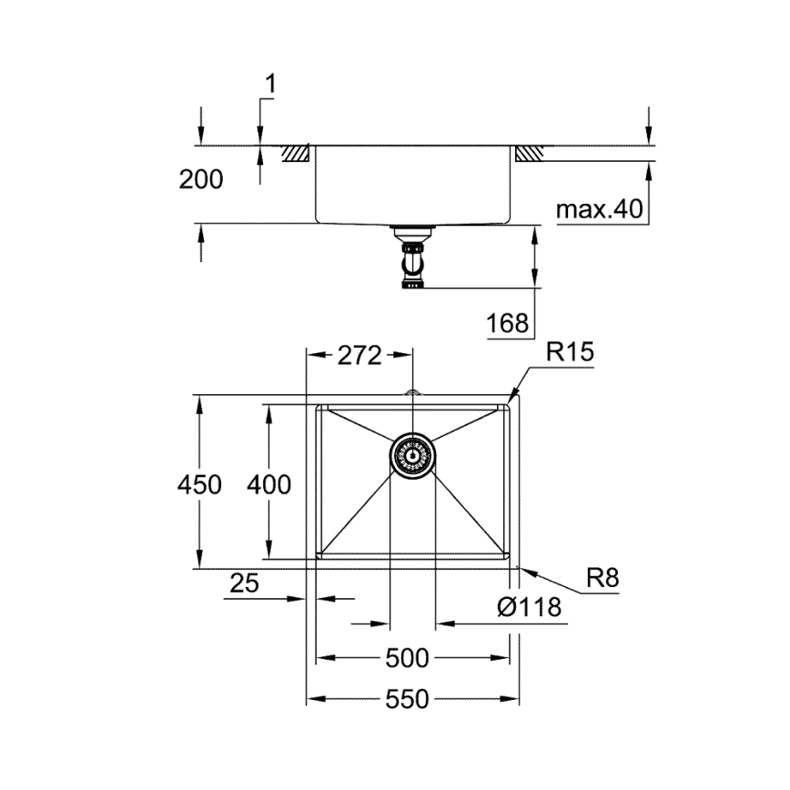 GROHE 31574SD1 - Kuchyňský dřez K700U 550 x 450 mm nerez