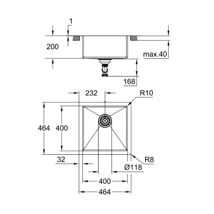 GROHE 31578SD1 - Dřez K700 464 x 464 x 200 nerez