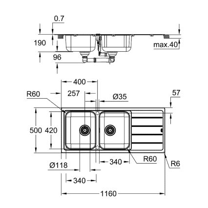 GROHE 31588SD1 - Dřez K500 1160 × 500 mm nerez
