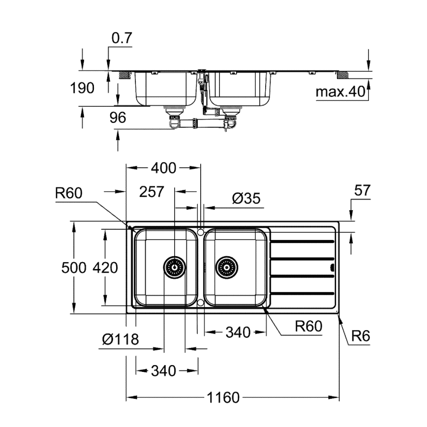 GROHE 31588SD1 - Dřez K500 1160 × 500 mm nerez