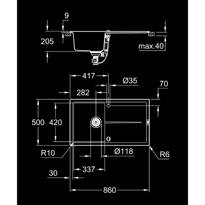 GROHE 31640AP0 - Kompozitní dřez K400 860 × 500 mm granit/černá