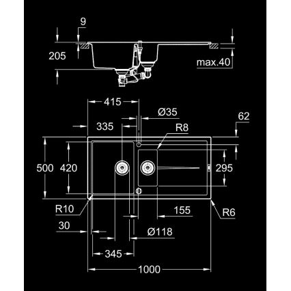 GROHE 31642AP0 - Dřez K400 1000 × 500 mm granit/černá