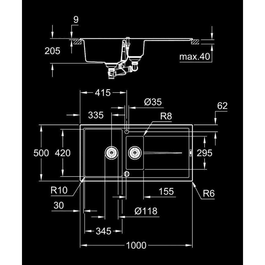 GROHE 31642AP0 - Dřez K400 1000 × 500 mm granit/černá