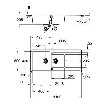 GROHE 31643AP0 - Kompozitní dřez K400 1160 × 500 mm kámen/černá