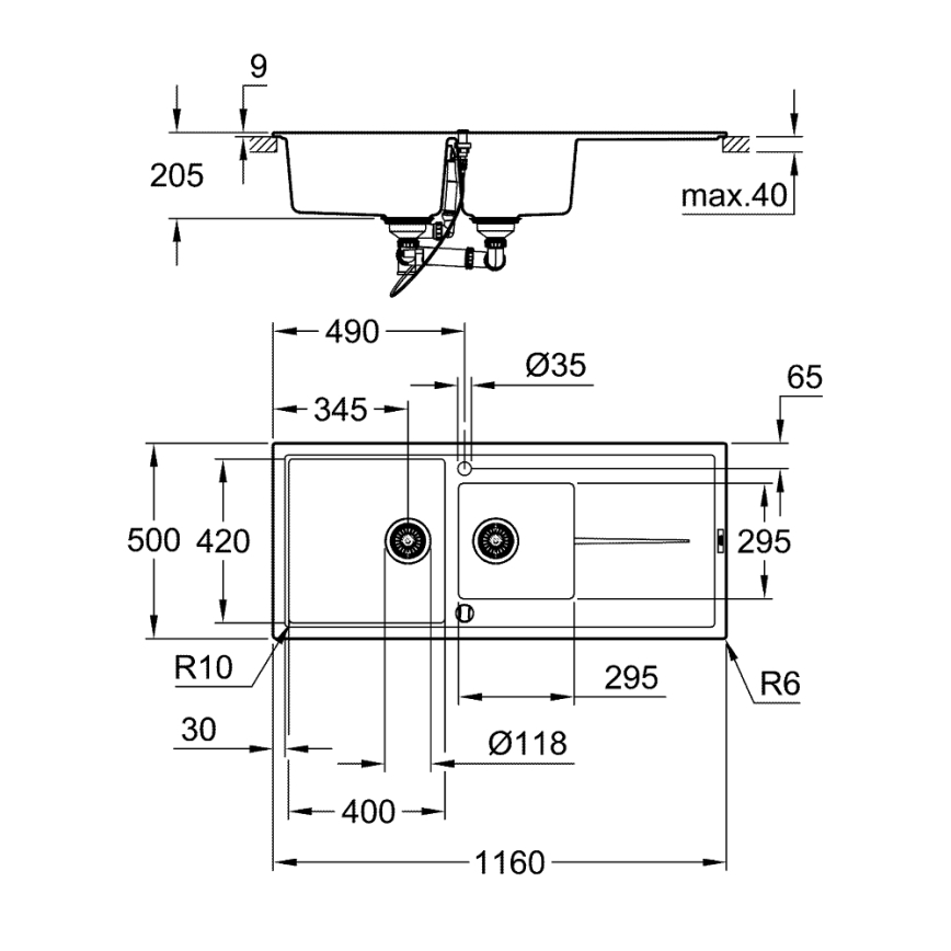 GROHE 31643AP0 - Kompozitní dřez K400 1160 × 500 mm kámen/černá