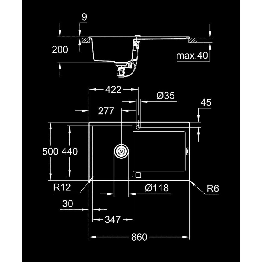 GROHE 31644AP0 - Dřez K500 860 × 500 mm granit/černá