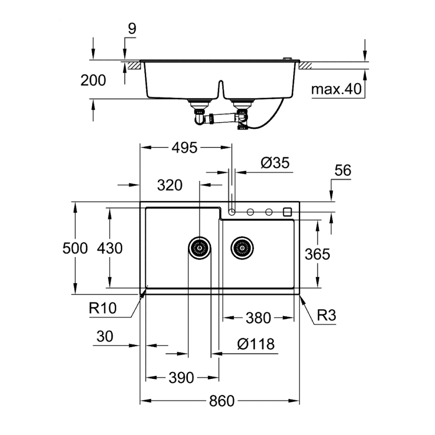 GROHE 31649AP0 - Dřez K500 860 × 500 mm granit/černá
