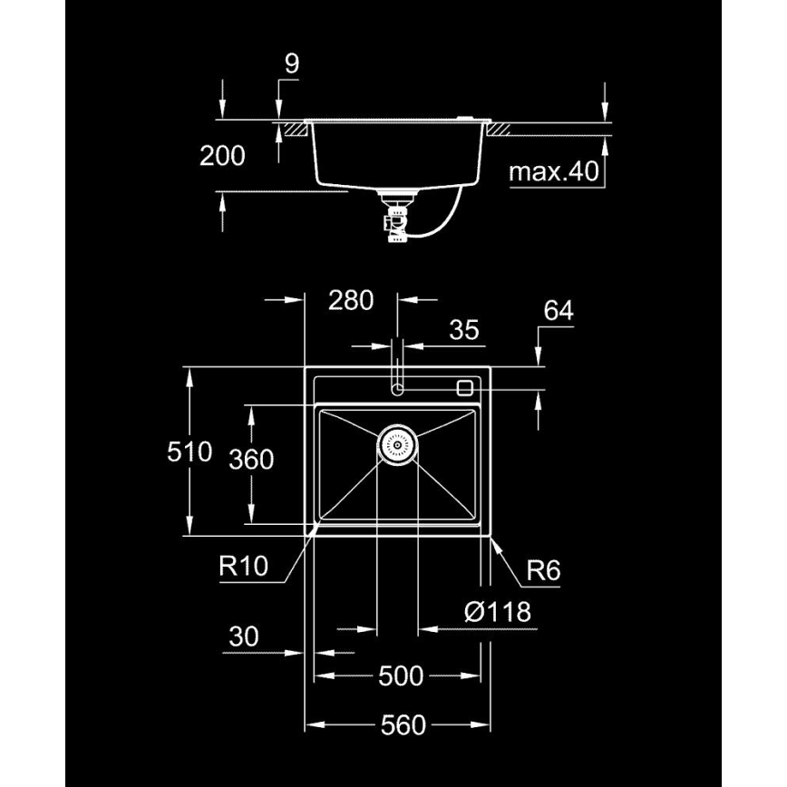 GROHE 31651AP0 - Kuchyňský dřez K700 560 × 510 mm granit/černá