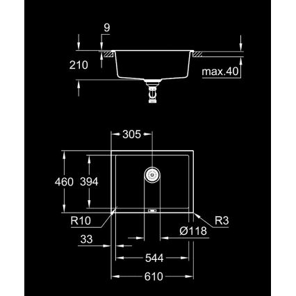 GROHE 31655AP0 - Dřez K700U 610 × 460 mm černý kámen/černá