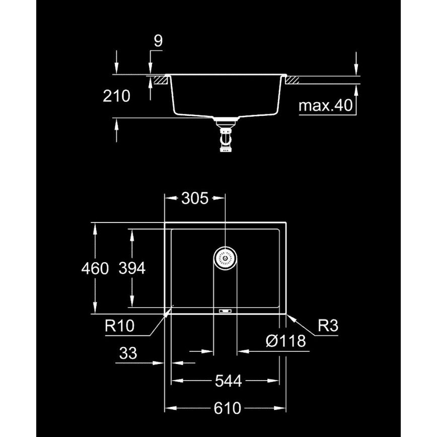 GROHE 31655AP0 - Dřez K700U 610 × 460 mm černý kámen/černá