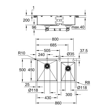 GROHE 31855SD0 - Kuchyňský dřez K700 860 × 500 mm nerez