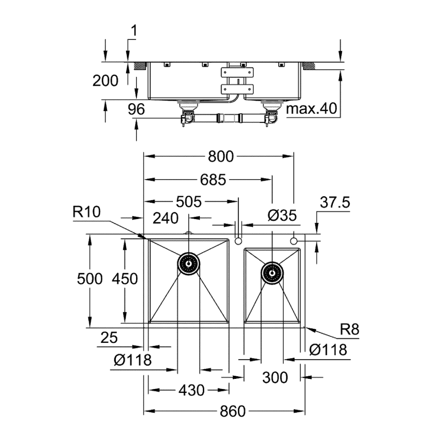GROHE 31855SD0 - Kuchyňský dřez K700 860 × 500 mm nerez