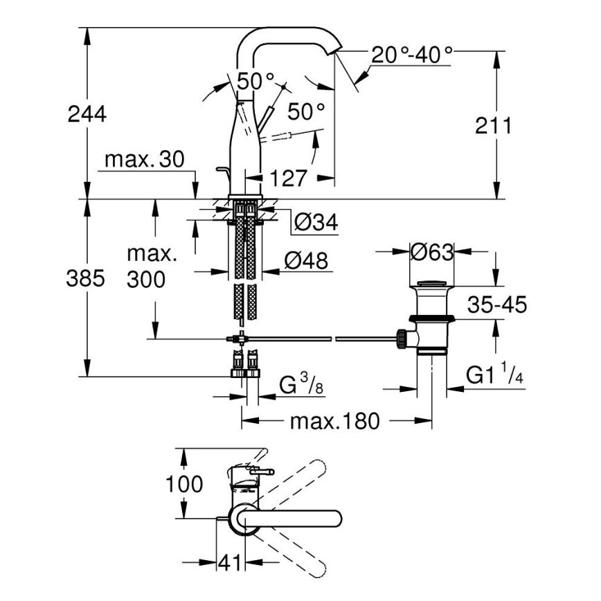 GROHE 32628AL1 - Umyvadlová baterie ESSENCE velikost L antracit
