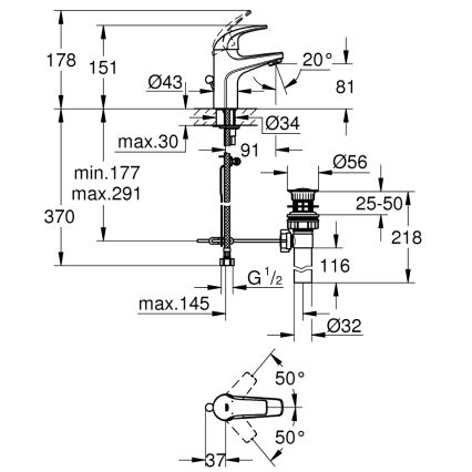 GROHE 32805000 - Umyvadlová baterie BAUCURVE DN 15 lesklý chrom