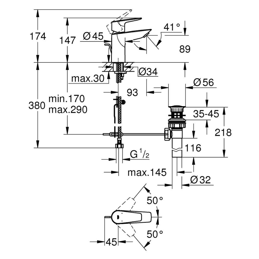 GROHE 32819001 - Umyvadlová baterie BAUEDGE 147 mm lesklý chrom