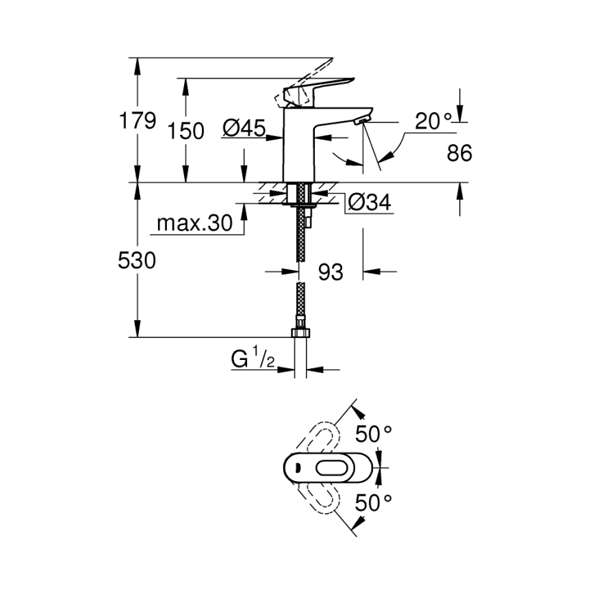 GROHE 32854000 - Umyvadlová baterie BAULOOP lesklý chrom