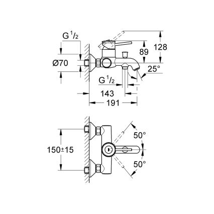 GROHE 32865000 - Vanová baterie BAUCLASSIC DN 15 lesklý chrom