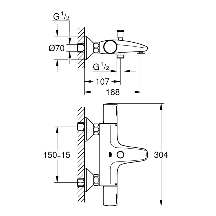GROHE 345982430 - Termostatická vanová baterie PRECISION START 168 mm černá
