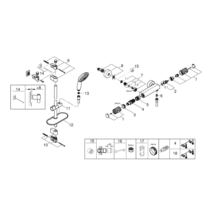 GROHE 34853001-Termostat. sprchová baterie PRECISION FEEL + souprava 90 cm chrom