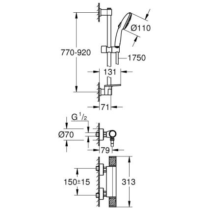 GROHE 34853001-Termostat. sprchová baterie PRECISION FEEL + souprava 90 cm chrom