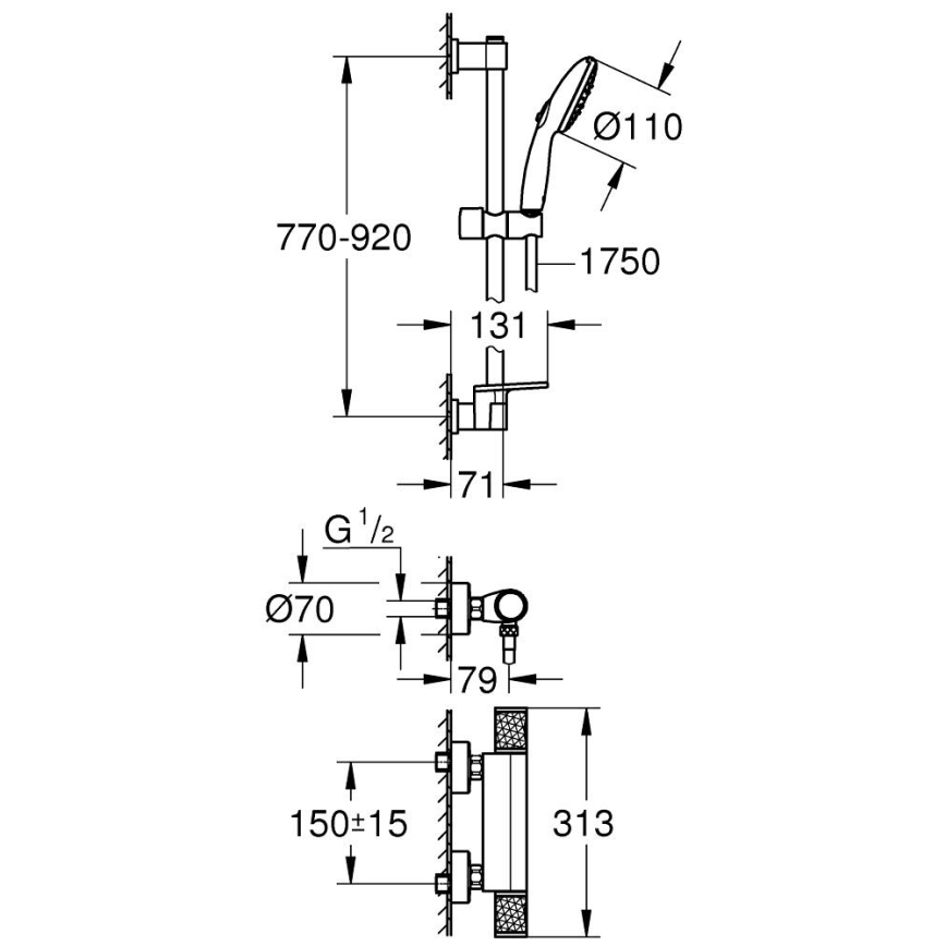 GROHE 34853001-Termostat. sprchová baterie PRECISION FEEL + souprava 90 cm chrom