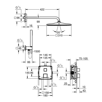GROHE 34879000 - Podomítkový sprchový systém PRECISION CUBE 310 × 310 mm chrom