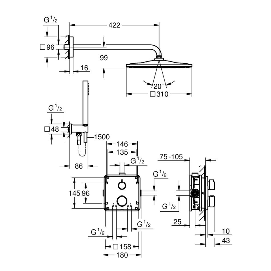 GROHE 34881000 - Podomítkový sprchový systém PRECISION 310 × 310 mm lesklý chrom