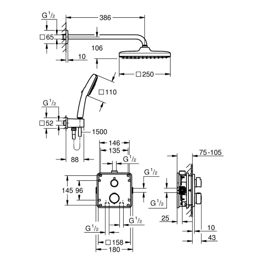 GROHE 348822430 - Sprchový set PRECISION 250 × 250 mm černá