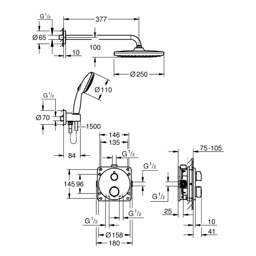 GROHE 348832430 - Sprchový set VITALIO START 250 mm černá