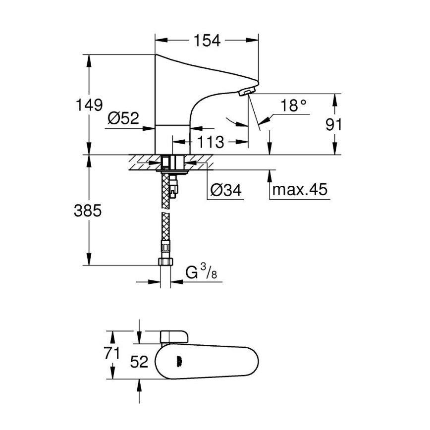 GROHE 36207001 - Elektronická umyvadlová baterie EUROPLUS E DN 15 lesklý chrom