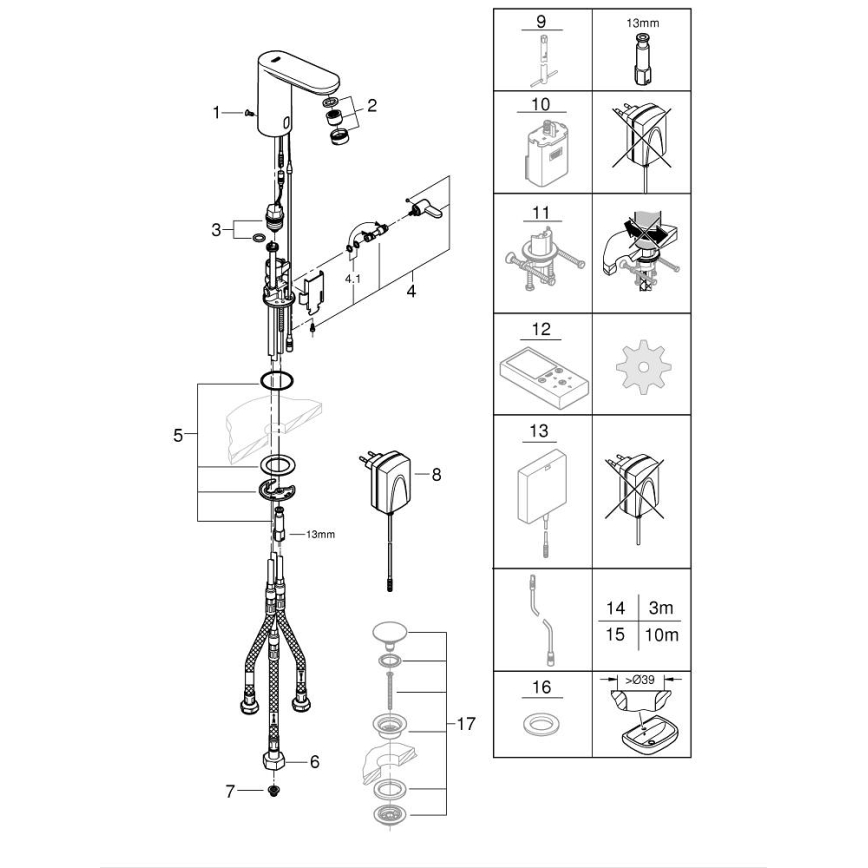 GROHE 36324001 - Infra el. umyvadlová baterie EUROSMART COSMOPOLITAN E chrom